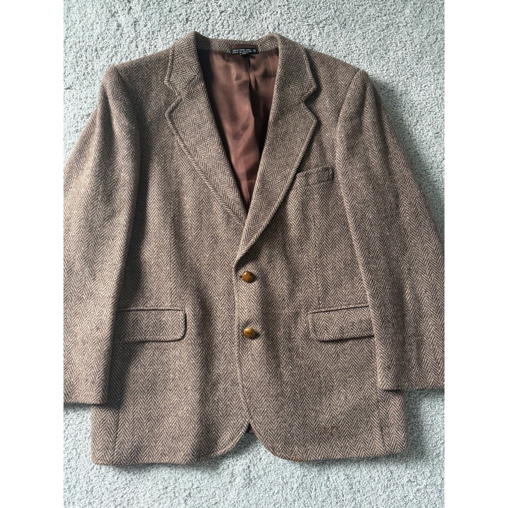 Men's 42R Sport Suit Coat Blazer Woodmere Herringbone Vintage‎ Wool 2 Button